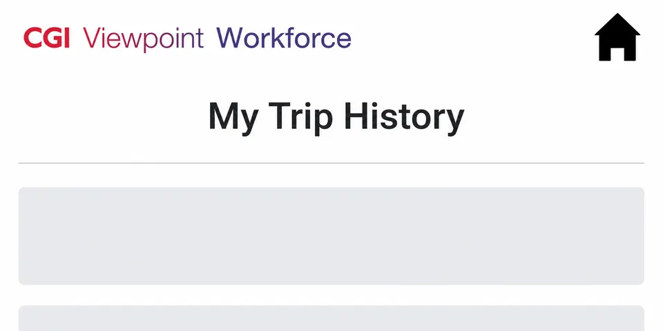 CGI Viewpoint Workforce My Trip History page with all trip details removed